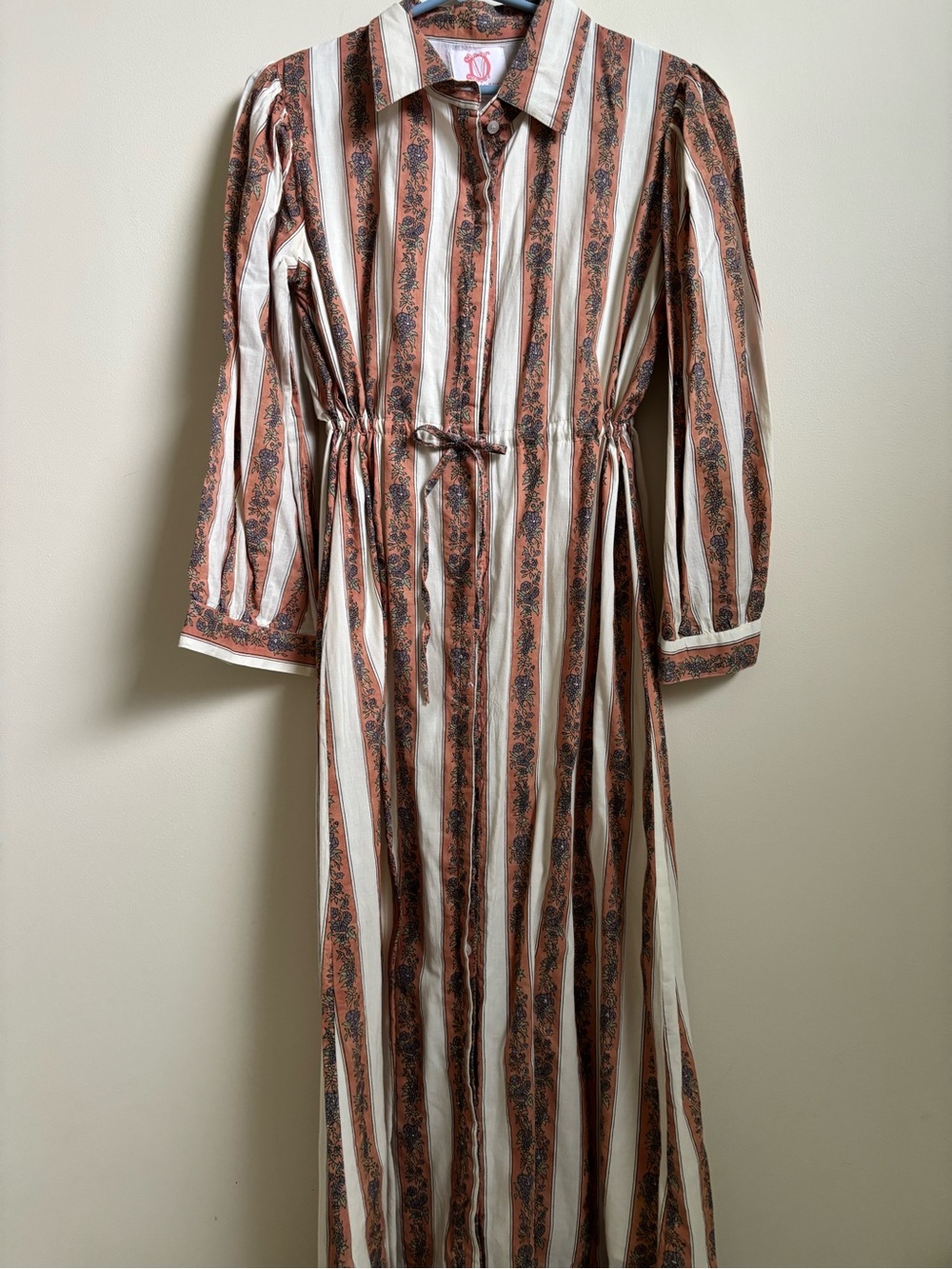 Victoria Dunn Rust and White Striped Maxi Shirt Dress